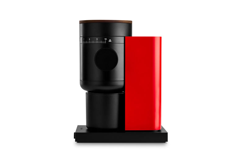 Opus 2 Conical Burr Grinder | Fellow Cherry Red + Walnut Opus2_CherryRed_Side_ES