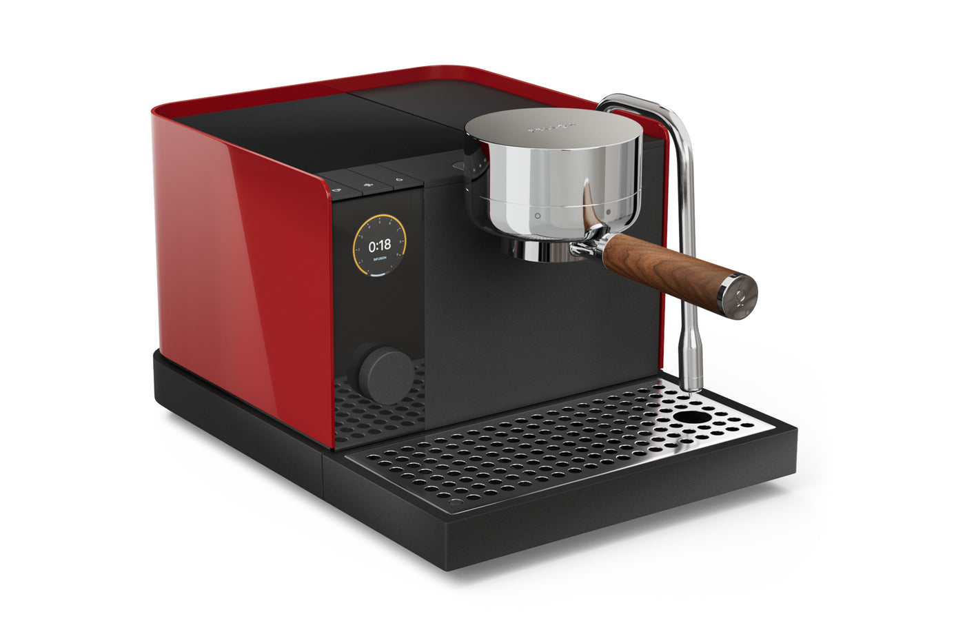 Espresso Series 1 Espresso Machine | Fellow Cherry Red + Walnut SERIES1_LEFT_CHERRYRED__processed_1_b31e7f5a-ef0d-4145-af33-9f5234b4d633